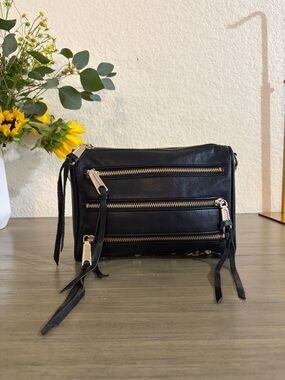 Rebecca Minkoff Zipper Leather Black Crossbody Bag